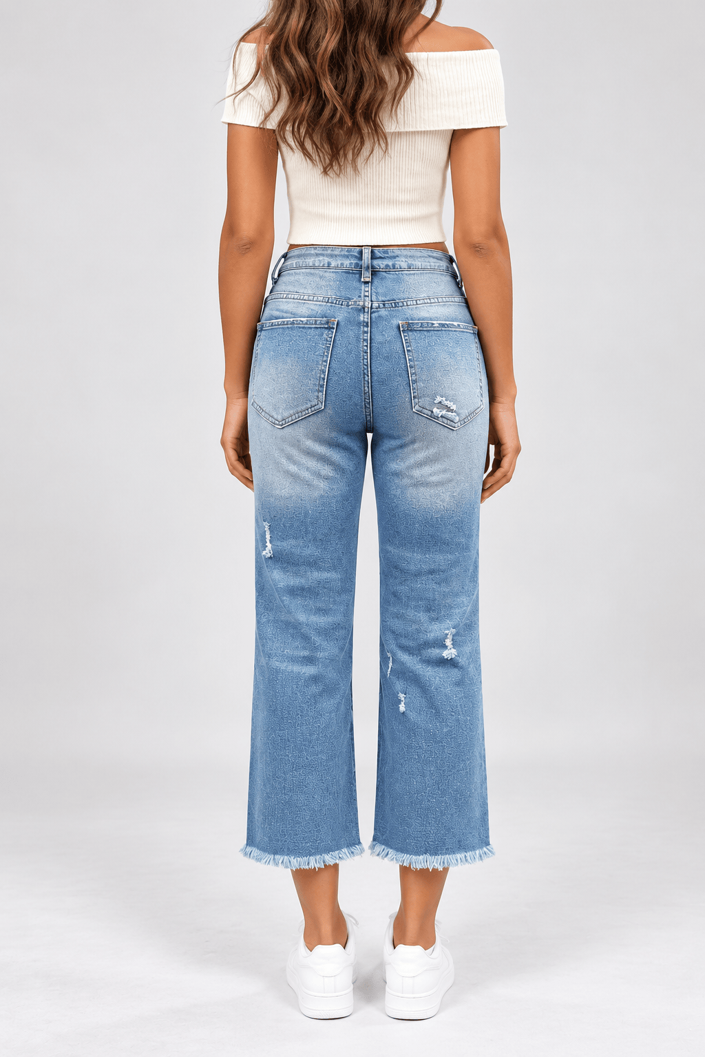 Women's High Waist Straight Leg Jeans | Distressed & Frayed Hem