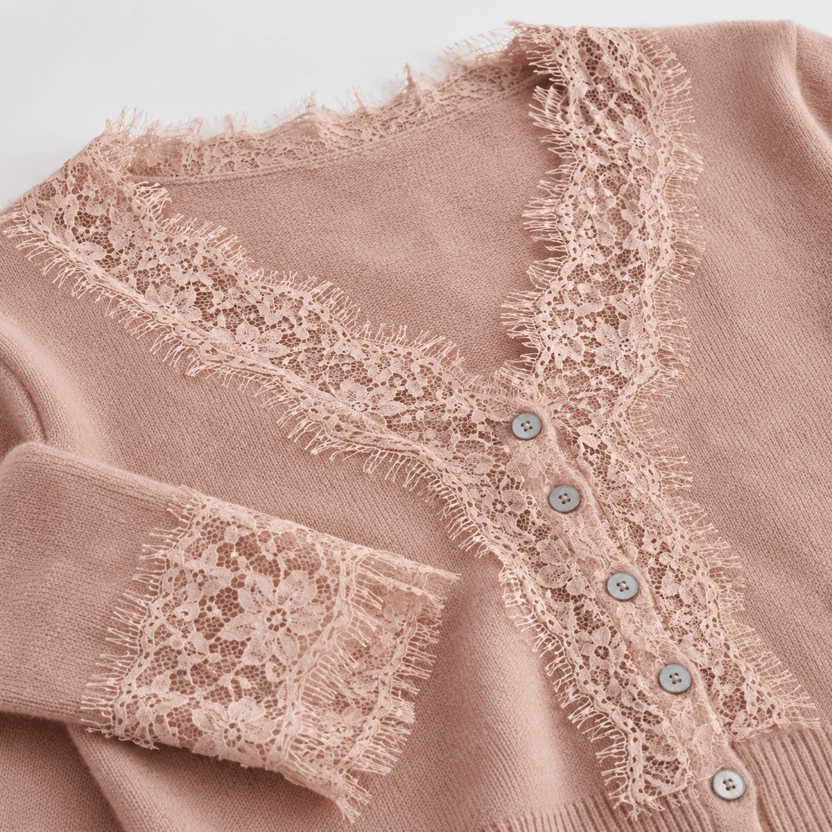 Women's Cardigan | Lace-Look Trim & Button Front
