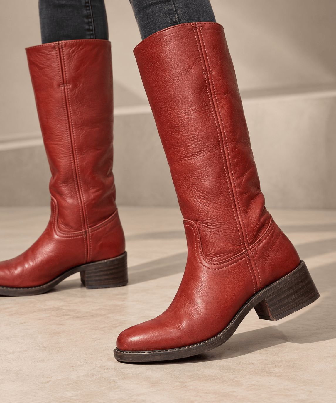 Women's Knee High Boots | Block Heel & Stitched Panel