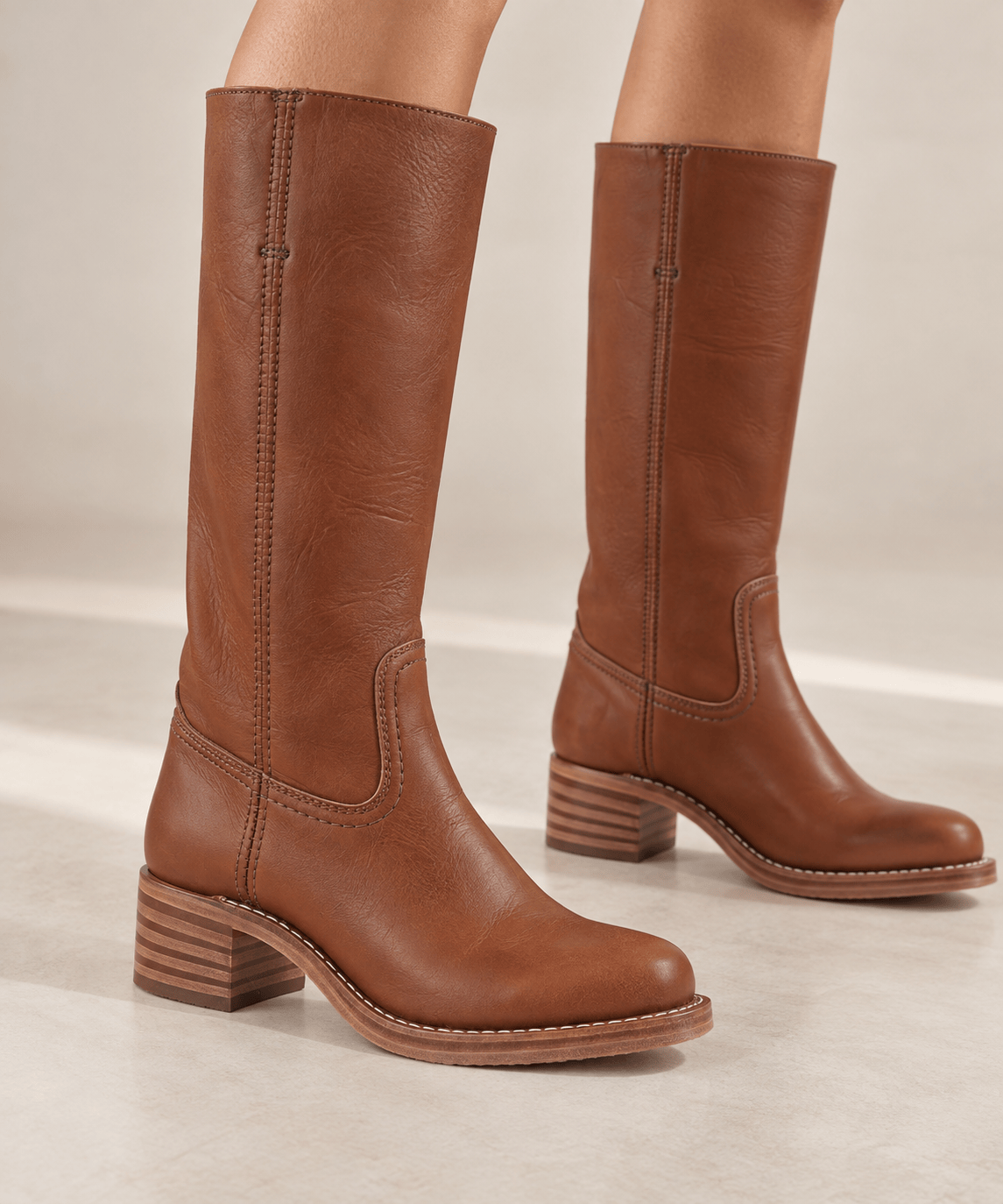 Women's Knee High Boots | Block Heel & Stitched Panel