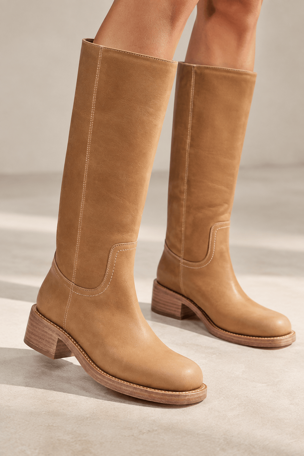 Women's Knee High Boots | Block Heel & Stitched Panel