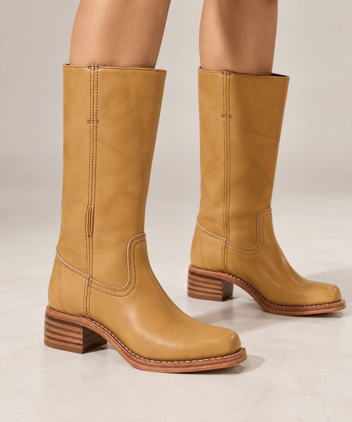 Women's Knee High Boots | Block Heel & Stitched Panel