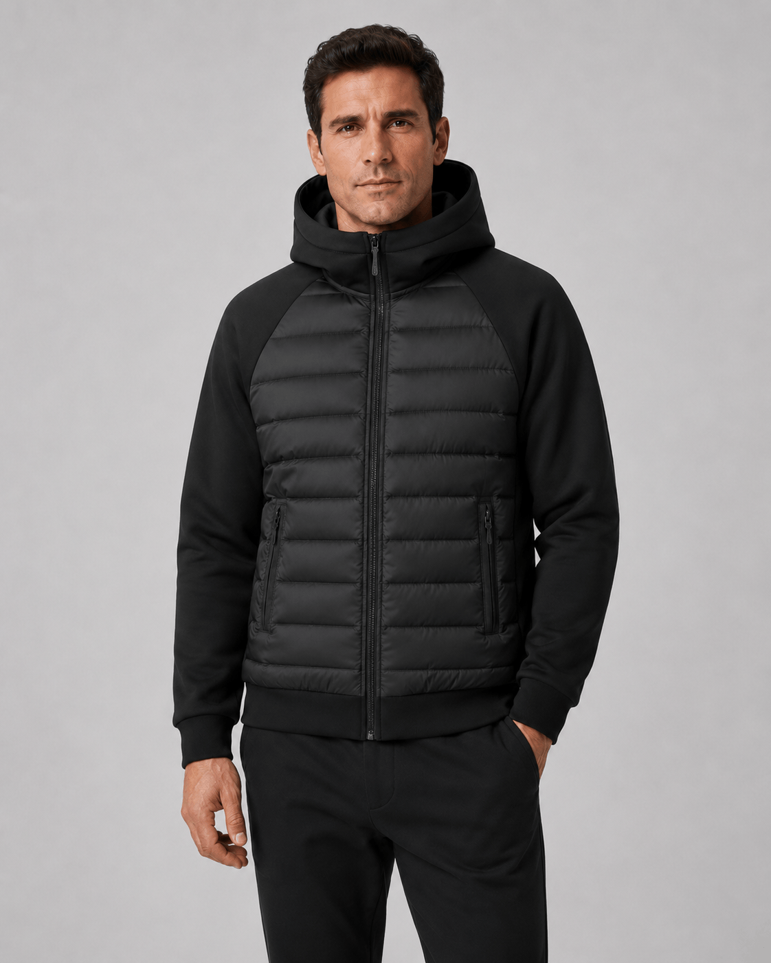 Men's Quilted Jacket | Hood & Zip Pockets