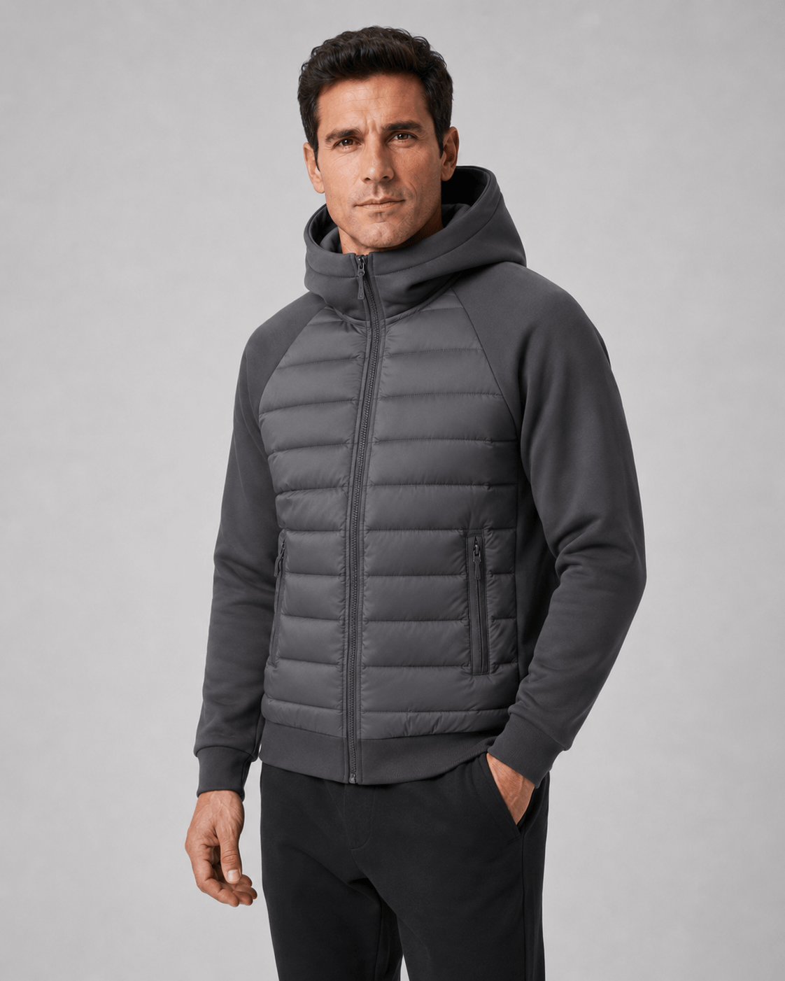 Men's Quilted Jacket | Hood & Zip Pockets