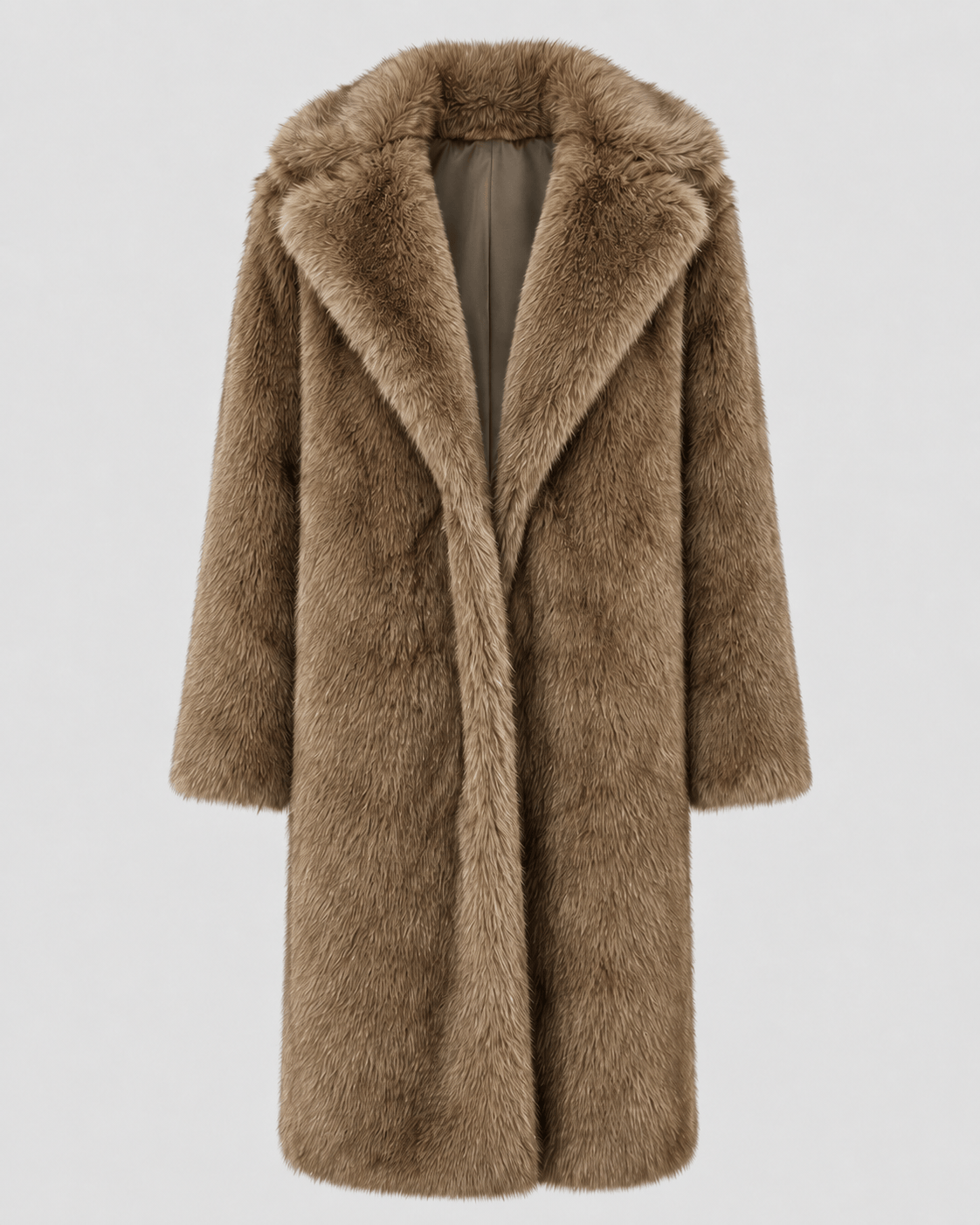 Women's Long Faux Fur Coat | Wide Lapel Collar
