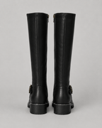 Women's Knee-High Buckle Boots | Side Zip and Low Block Heel