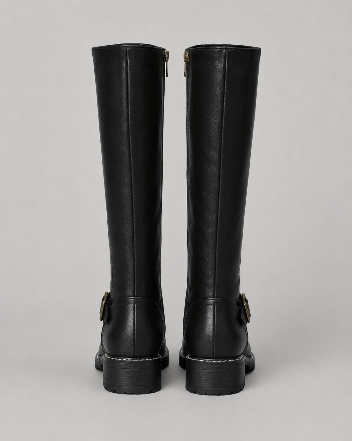 Women's Knee-High Buckle Boots | Side Zip and Low Block Heel