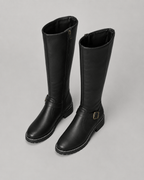 Women's Knee-High Buckle Boots | Side Zip and Low Block Heel