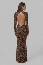 Women's High Neck Long Sleeves Ruched Open Back Dress | Maxi