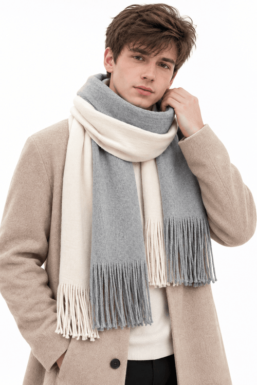 Men's Long Winter Scarf | Fringed Knit Ends