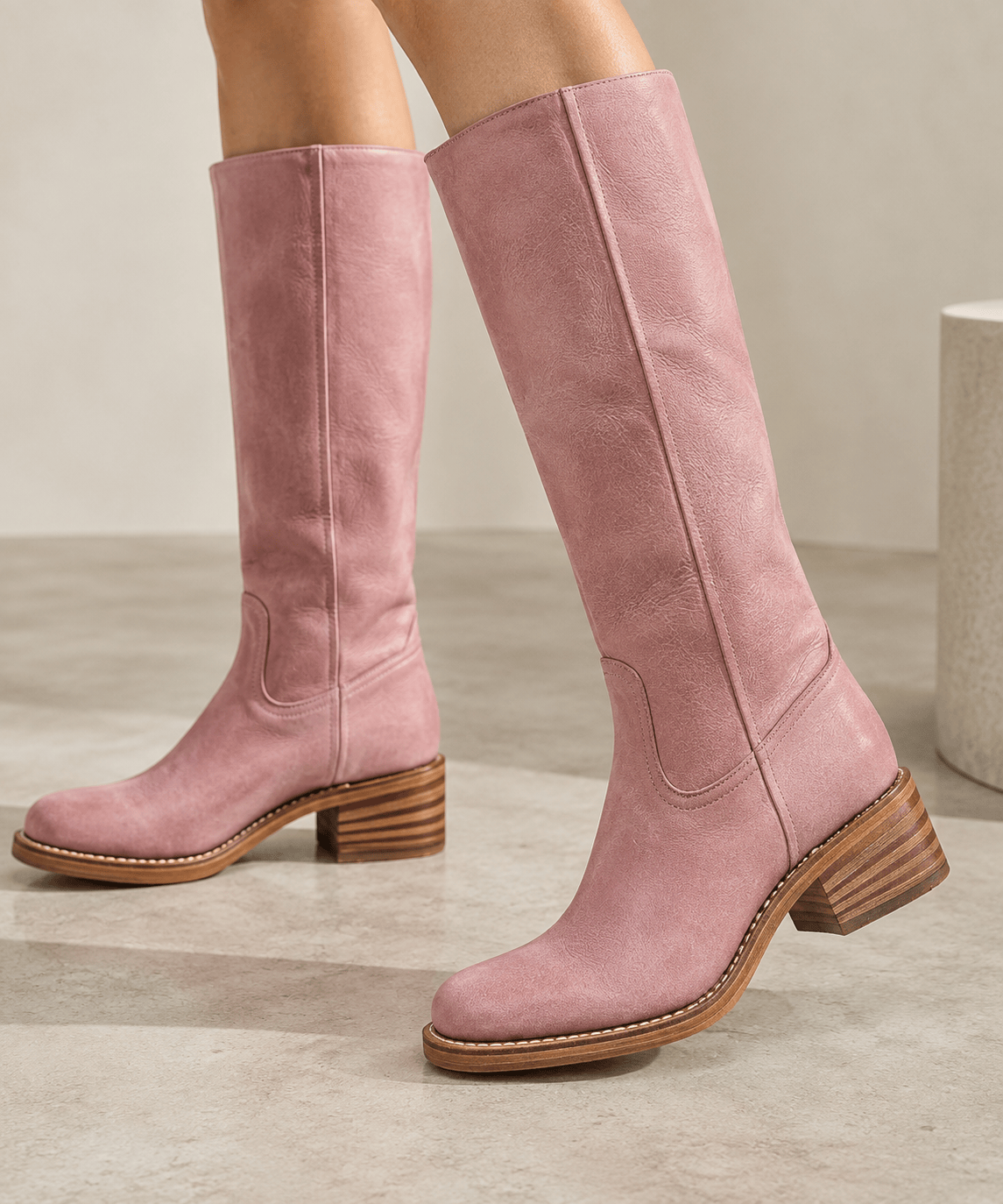 Women's Knee High Boots | Block Heel & Stitched Panel