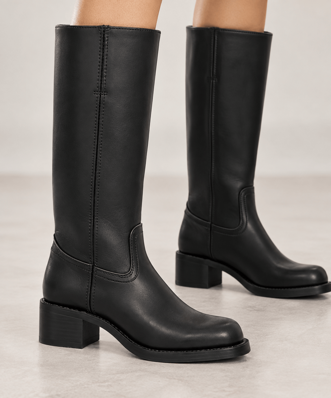 Women's Knee High Boots | Block Heel & Stitched Panel