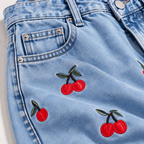 Women's Wide Leg Jeans | Cherry Embroidery