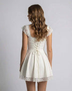 Mini Dress Women | Lace Trim, Flutter Sleeves & Lace-Up Back