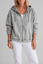 Women's Full Zip Washed Hoodie | Drawstring Hood