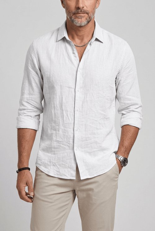 Men's Slim Fit Button-Up Shirt | Long Sleeves & Curved Hem