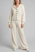 Women's Knitted Loungewear Set | Collared Cardigan & Wide Leg Trousers