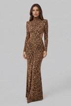 Women's High Neck Long Sleeves Ruched Open Back Dress | Maxi