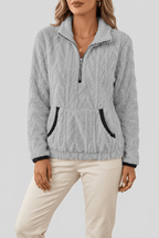 Women's Half Zip Fleece Jumper | Textured Fuzzy Kangaroo Pocket