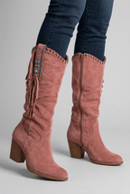Women's Knee High Fringe Boots | Studded Block Heel