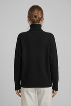 Women's Roll Neck Jumper | Textured Diamond Knit