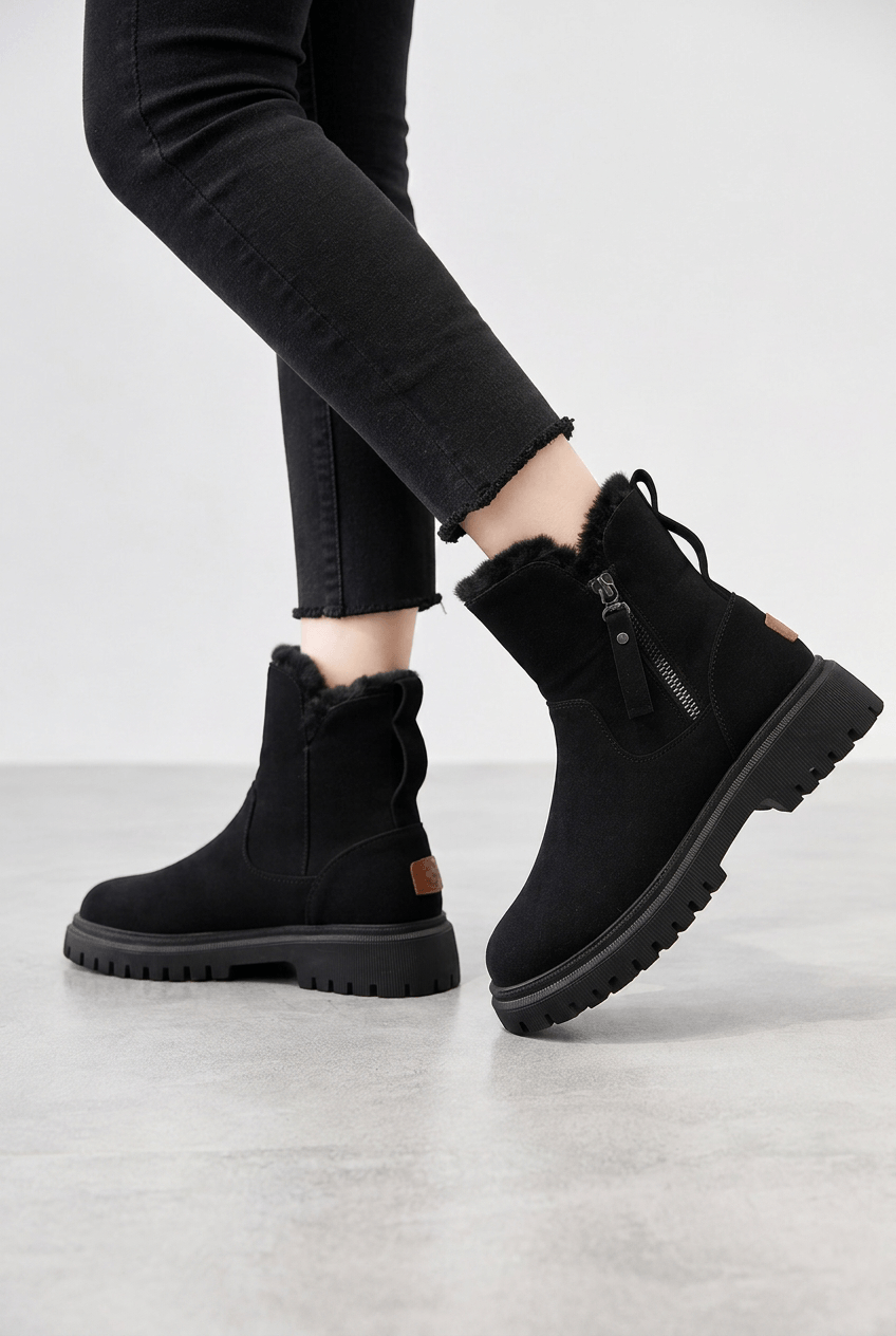 Women's Faux Fur Lined Ankle Boots | Chunky Sole & Side Zip