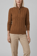 Women's Cable Knit Jumper | Button Stand Collar