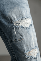 Men's Distressed Straight-Leg Jeans | Ripped Knee & Leg Zip