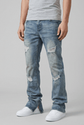 Men's Distressed Straight-Leg Jeans | Ripped Knee & Leg Zip