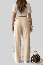 Women's Wide Leg Distressed Jeans | Contrast Panel
