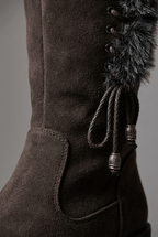 Women's Suède Knee High Boots | Side Tie & Fur Trim