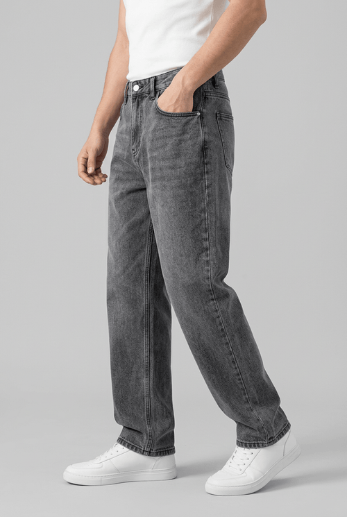 Men's Loose Fit Straight Leg Jeans | Stitched Front Pockets