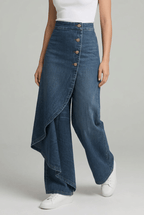 Women's Wide Leg Jeans | High Waisted Asymmetric Wrap Panel