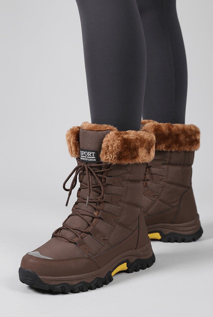 Women's Quilted Mid-Calf Boots | Faux Fur Trim & Tie-Up Front