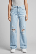 Women's High-Waisted Wide Leg Jeans | Ripped Knee Distressed