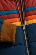 Women's Hooded Puffer Jacket | Colour Block Stripe
