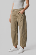 Women's High Waist Barrel Leg Jeans | Knee Stitch Detail