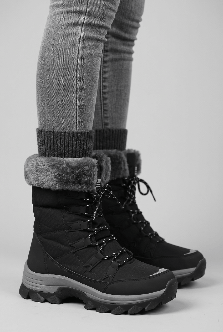 Women's Quilted Mid-Calf Boots | Faux Fur Trim & Tie-Up Front