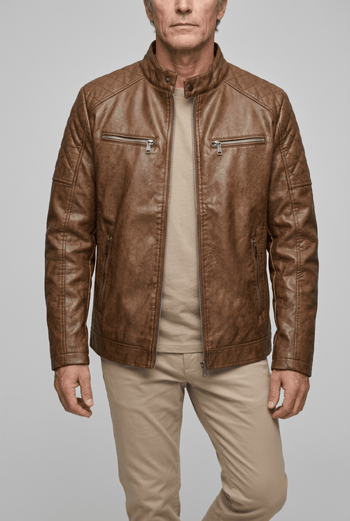 Men's Biker Jacket | Quilted Shoulder Detail