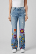 Women's Jeans with Flares | Floral Print