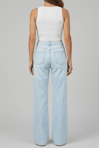 Women's High-Waisted Wide Leg Jeans | Ripped Knee Distressed