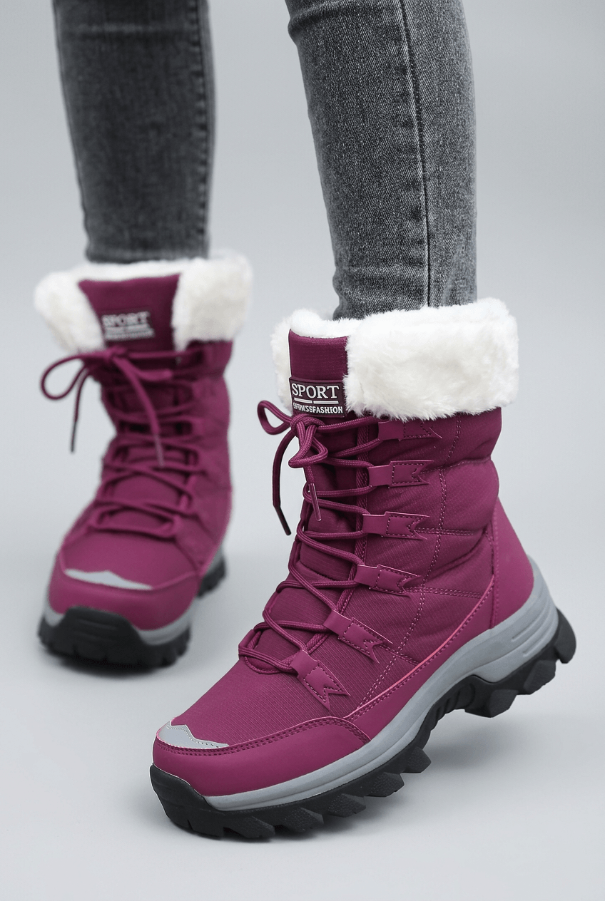 Women's Quilted Mid-Calf Boots | Faux Fur Trim & Tie-Up Front