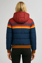 Women's Hooded Puffer Jacket | Colour Block Stripe