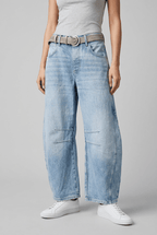 Women's High Waist Barrel Leg Jeans | Knee Stitch Detail