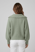 Women's Collared Knitted Jumper | V-Neck & Balloon Sleeves