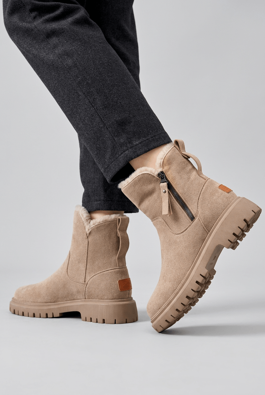 Women's Faux Fur Lined Ankle Boots | Chunky Sole & Side Zip