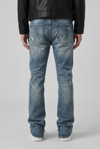 Men's Distressed Straight-Leg Jeans | Ripped Knee & Leg Zip