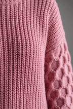 Women's Waffle Knit Jumper | Textured Sleeves