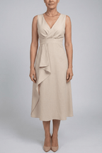 Women's Wedding Guest Dress Midi | V-Neck, Cascade Ruffle & Sleeveless