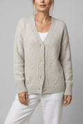 Woman's V-Neck Button-Front Cardigan | Cable Knit